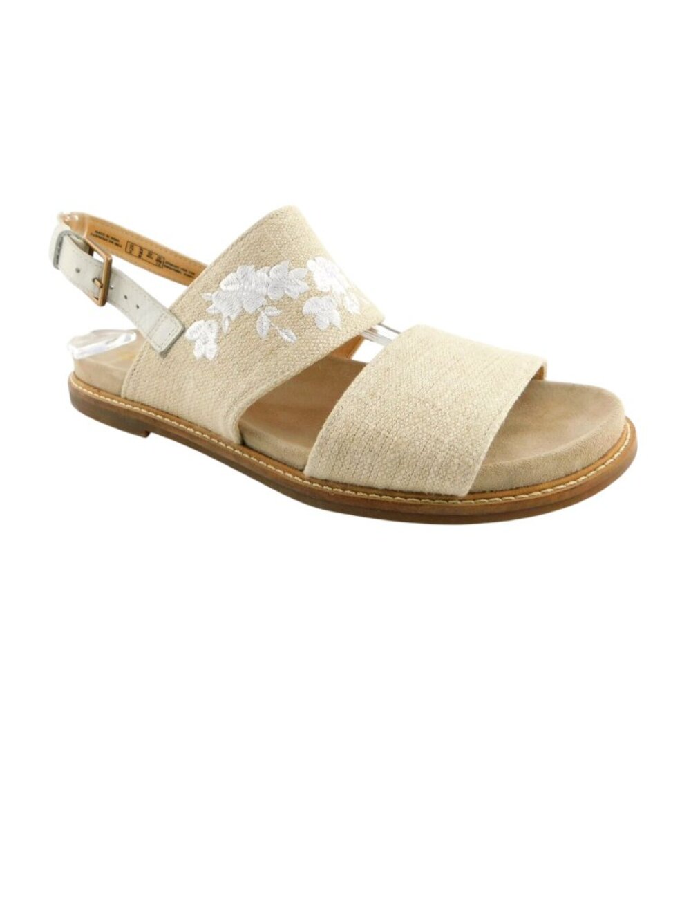 CLARKS Floral Embroidery Beige Linen Slingback Sandals 10
